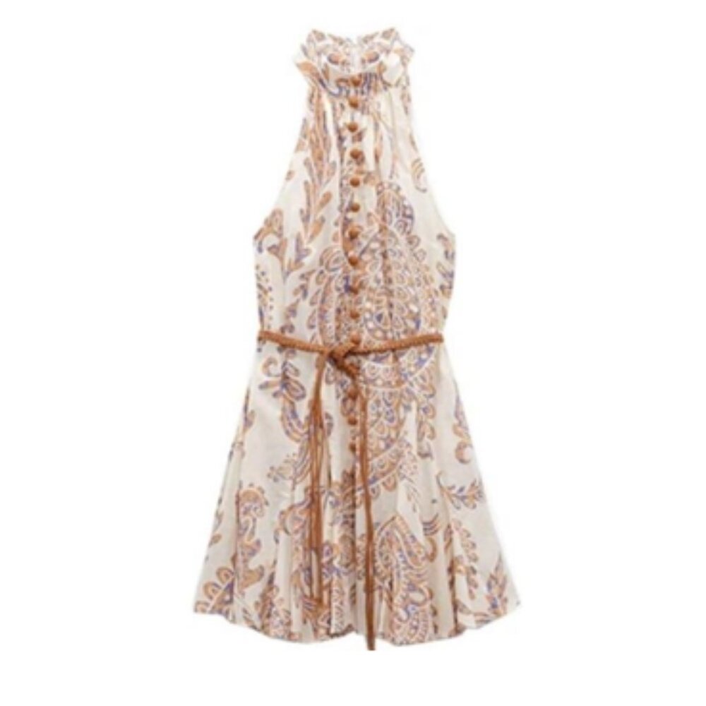 Zara Printed Belted High Neck Mini Dress Size Small